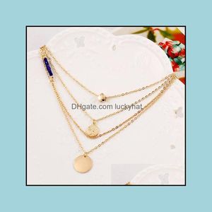 Pendant Necklaces Gold Layered Long Stone Charms Necklace Collier Plastron Beautifly Set Statement Drop Delivery Jewelry Pendants Dh0Tx