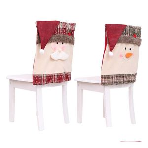 Krzesło Pokrywa Boże Narodzenie er Santa Claus Snowman Back Dinner Decoration Dekoracja wakacyjna impreza domowa ozdobna ozdob