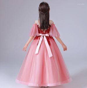 Vestidos de menina rosa vestido tutu vestido de casamento garotas cerimônias roupas infantis flor elegante princesa formal party vestido para adolescente