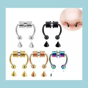 Anéis de nariz studs anel de piercing falso liga hoop septo para mulheres corpo jóias presentes moda gota magnética entrega dhgh1