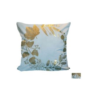 Pillow Case Stam Gold Leaves Sofa Cushion Er Home Decorative Short Plush Pillows Bed Car Retro European Style 45X45Cm Drop Delivery Otxud