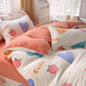 Bedding Sets Winter Thicken Coral Milk Fleece 4pcs Cartoon Pattern Warm Soft Luxury Comforter Quilt Cover Sheet Pillowcases