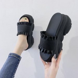 Slippers Shoes Low Casual On A Wedge Slipers Women Slides Platform Luxury 2023 Soft Summer Leisure Fashion Rome Hoof Heels