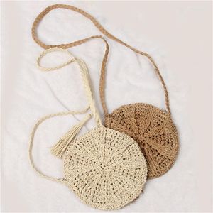 Umhängetaschen Sommer Frauen Quasten rund Crossbody Bag Beach Rattan Weiden Stroh gewebter Korbtasche