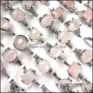 Solitaire Ring Fashion Pink Crystal Rings Womens Jewelry Rose Quartz 50Pcs Wholesale 958 Q2 Drop Delivery Dhlyh