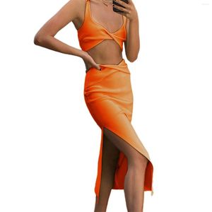 Work Dresses 2Pieces Female Suit Set Solid Color Low-Cut Short Camisole Long Package Hip Skirt For Summer White Green Orange Streetwear S M