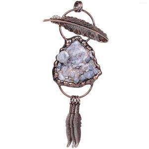 Hänge halsband bohemisk stil retro brons fjäder tofsels inlay oregelbunden naturlig solros agat kristall unikt smycken fit halsband