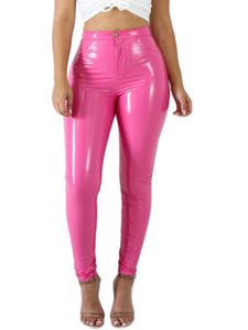 Женские брюки с латекской кожаные женщины розовые черные узкие брюки уличная одежда мода высокая талия карандашные брюки Женские стройные дни 230111