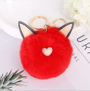 Keychains Lanyards Plush Cat Fur Ball Cute Kitten Ear Hair Car Keychain Ladies Bag Pendant Accessories Key Ring Couple Birthday Gi Dhwc4