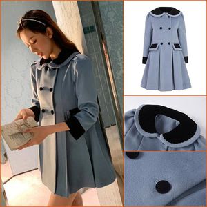 Kvinnors ullblandningar Hepburn tweed Coat Autumn Winter Dress Small Man Korean version Medium Lång dockkrage Hylsa Ullkvinnor