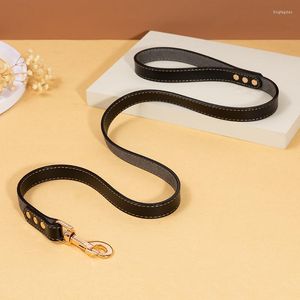 Dog Collars Leather Leash Belt Black Pu Pe Pet Lead Fashion Luxury強力な屋外トレーニングロープミディアム大きな大きな犬製品アイテム