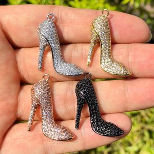 Charms 5Pcs Cubic Zirconia Pave High Heel Charm Shoes Pendant For Woman Bracelet Necklace Making Jewelry AccessoriesCharms