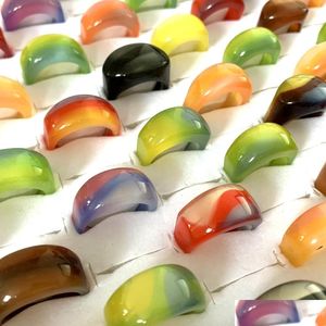 Cluster Rings Bk Lots 50Pcs Retro Cute Colorf Resin Mix Set Acrilico Fashion Charm Ladies Girls Jewelry Regali per feste Drop De Dhnrh all'ingrosso