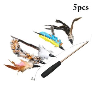 Cat Toys 5Pcs/Set Colorful Pet Cats Kitten Teaser Wand Bell Feather Replacement Head Scratch Stretchable With Play Toy