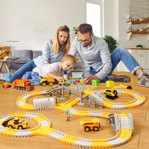 Строительные гоночные трассы для детей Toys Construction Car Гибкий трек Playset Создайте инженерные дорожные подарки для детей лучшие игрушки