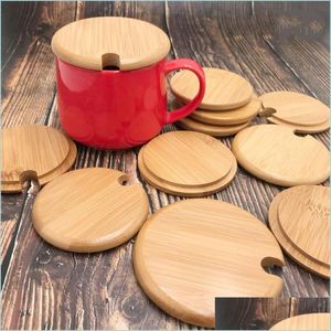 Drinkware Lid Bamboo Mason Jar Coffee Mug Glass Cans Wooden Ceramic Seasoning Sealed Storage Canning Lids Drop Delivery Home Garden Dhiov
