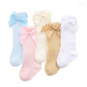 Socks Baby Infants Dziecięce Dziewczęta chłopcy Kolan High Rajstopy ciepłe nogi Wstążka Kokardka Solid Bawełna Elasty