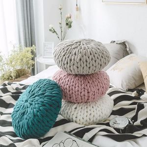 Pillow Vintage Handmade Cotton Wool Knitted Round Blue Pink Pillows Throw Car Seat Chair Sofa Home Decoration