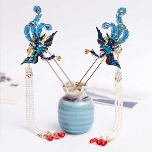 Bruiloft haar sieraden 1 paar Chinese retro stijl metalen Phoenix pins clips handgemaakte stok bruid hanfu jurk accessoires forseven 230112