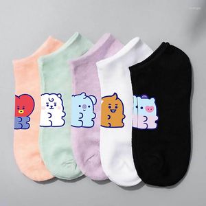 Women Socks Fashion Cotton Cartoon No-Show Ankle Summer Japanese White Black Boat Casual Soft Girls Short