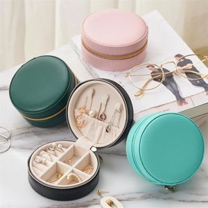 Round Travel Jewelry Box Women PU Leather Jewelry Storage Organizer Necklace Earrings Rings Display Mini Gift Boxes