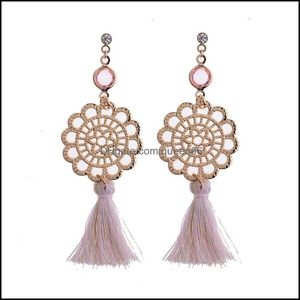 Brincos rosa do lustre de lustres boêmios Brincos rosa Padrão vazio Tassel Brincho comprido Ligas de moda de moda de entrega Jóias de entrega Otzmy