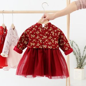 Sukienki dla dziewczynki sukienki dla dzieci ubranie długie rękaw tradycyjny cheongsam dziewcząt kwiat ubrania chińskie aksamitne qipao