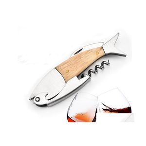 Openers Professional Stainless Steel Wooden Fish Bones Wine Opener Bottle Corkscrew Premium Rabbit Lever For Sn2564 Drop Delivery Ho Dhkwz