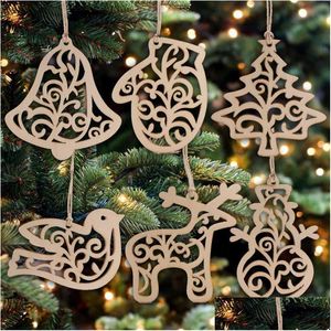 Decorações de Natal 6pcs/Carta de embalagem Padrão de bolhas de coração de madeira Ornamento Tree Festival Deli Deli DHJXD