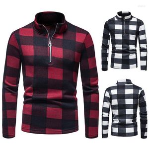 Maglioni da uomo LUCLESAM Maglione scozzese rosso da uomo Mezza cerniera Colletto alla coreana Pullover Autunno e inverno Stile natalizio Casual per uomo