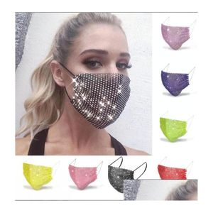 Party Masks Pink Blue 50st Fashion Colorf Mesh Bling Diamond Mask Rhinestone Grid Net Washable Sexy Hollow for Women