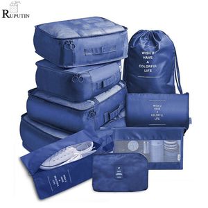 Storage Bags 9 pieces Set Travel Organizer Suitcase Packing Cases Portable Luggage Clothes Shoe Tidy Pouch 230111