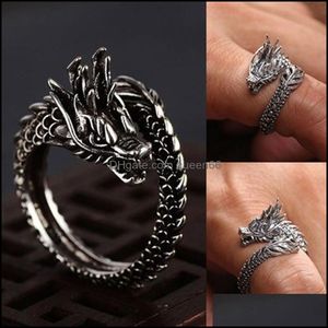 Band Rings Cool Opening Men Women Jewelry Adjustable Sterling Dragon Ring Good Gifts Alloy Animal Metal Unisex Gothic Punk Drop Deliv Dhour