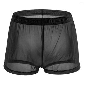Cueca boxeadores para homens veem através de bolsas gays cueca sexy malha ultra fina calcinha transparente lingerie shorts