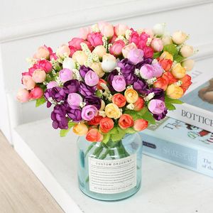 Dekorativa blommor 15 huvuden/gäng mini Silk Bud Roses Bouquet Artificial Rosebuds Wedding Decoration Diy Handgjorda Scrapbooking Fake Flower