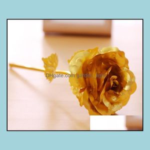 Decorative Flowers Wreaths 24K Foil Plated Gold Rose Flower Lasts Love Wedding Decor Lover Creative Mothers Valentines Day Gift Go Otwjx