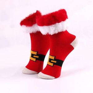Damskie skarpetki moda świąteczne zabawne pluszowe bawełniane czerwone miękki miękki pantofierka ciepła rurka kalcyna
