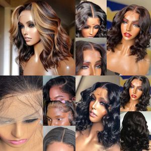 Nxy Lace Wigs Short Bob Highlight Human Hair for Black Women t Part Brazilian Pre Plucked with Baby Body Wave Front 230106