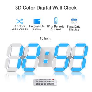 Väggklockor 3D LED digital färg 15 tum stor lysande bord larm tid datum temperatur display sovrum hem dekor 230111