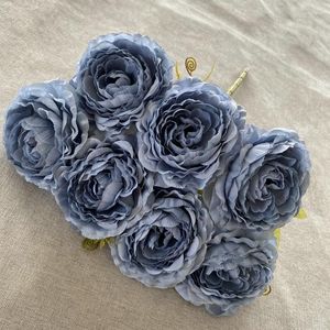 Dekorativa blommor Fake Silk Simulation Peony Bouquet Restaurant Bedroom Decoration Flower Arrangement Champagne Blue Peonys Artificial