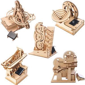 Blöcke 5 Arten Solar Marmor Rennstrecke Holz 3D Puzzle DIY Montage Maschinen Betriebsmodell Lernspielzeug Kreative Dekorationen Geschenke 230111