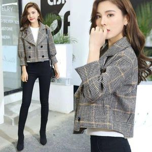 Women's Wool & Blends Woman Autumn Short Plaid Woolen Coat Houndstooth Jacket