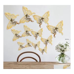 Adesivos de parede decalques de borboleta 12pcs decoração de geladeira 3d 3 tamanhos para quarto de festa sala de casamento bolo decoração rre11769 dr otjs7