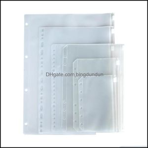 Paketleme çantaları A6 Defterler için temiz yumruklu bağlayıcı cepler 6 delik fermuar gevşek yaprak çanta pvc buzlu dizüstü bilgisayar ekleri docum ot9eu organize