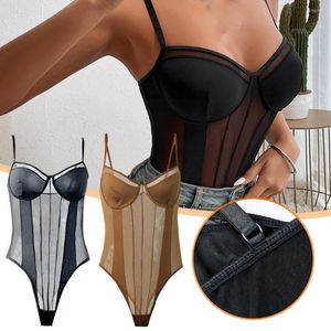 Intimo modellante da donna Sexy Body Shapewear Profondo scollo a V Body Shaper Perizoma Imbottito Cinturino Reggiseno Trainer Top Push Vita regolabile Donna C D0E3