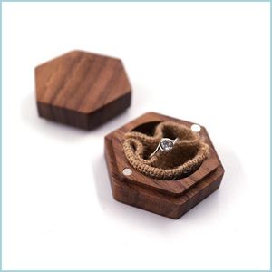 Aufbewahrungsboxen Bins Black Walnut Holz Ring Valentinstag Geschenk Wrap DIY Blank Carving Schmuckschatulle Kreative Halskette Ohrringe Drop D DHDGB