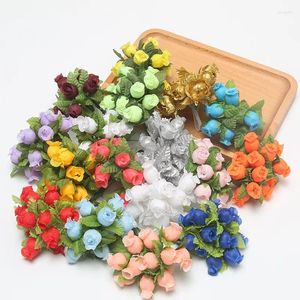 Decorative Flowers 12pcs Mini Artificial Flower Silk Rose Bouquet For Wedding Party Home Decoration DIY Wreath Scrapbook Accessories