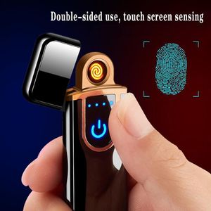 Novelty Electric Touch Sensor Cool Lighter Fingerprint Sensor USB Rechargeable Portable Windproof lighters Smoking Accessories 12 Styles FY4461