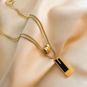 Pendant Necklaces Gold Silver Color Chain Vintage Punk Double-Deck Sweater Titanium Steel Necklace For Women Jewelry Birthday Gift