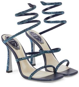 Design famoso RENECAOVILLA CLEO SANDALS SANDALS SAPATOS DE CRISTAL CRISTAL CELHADO SATIN HAPELA LADA GRADIA GRADIA SANDALIAS VESTIDO DE NEDIMENTO DE PARTE